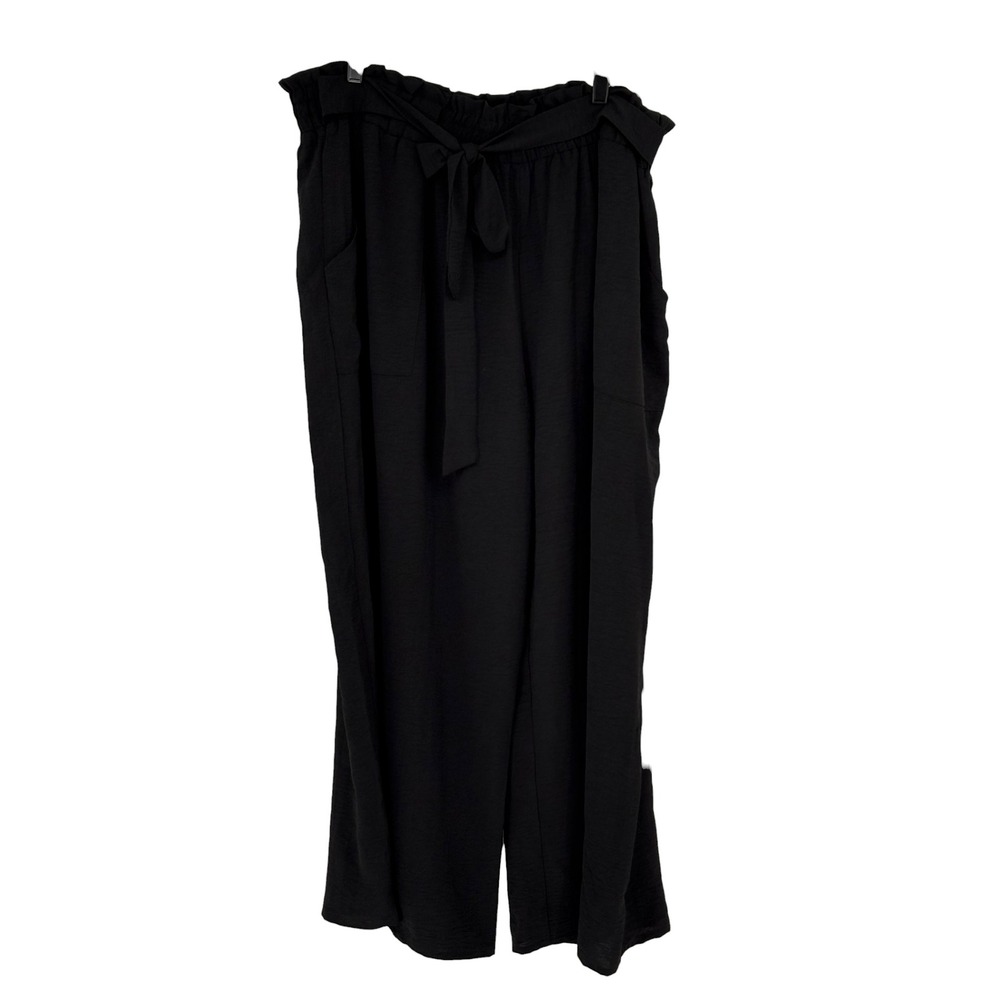 Cueply Paperbag Waist Wide Leg Pants Black Belted Plus Size 4X